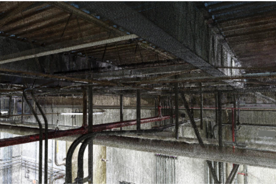 point cloud of steel framing and piping