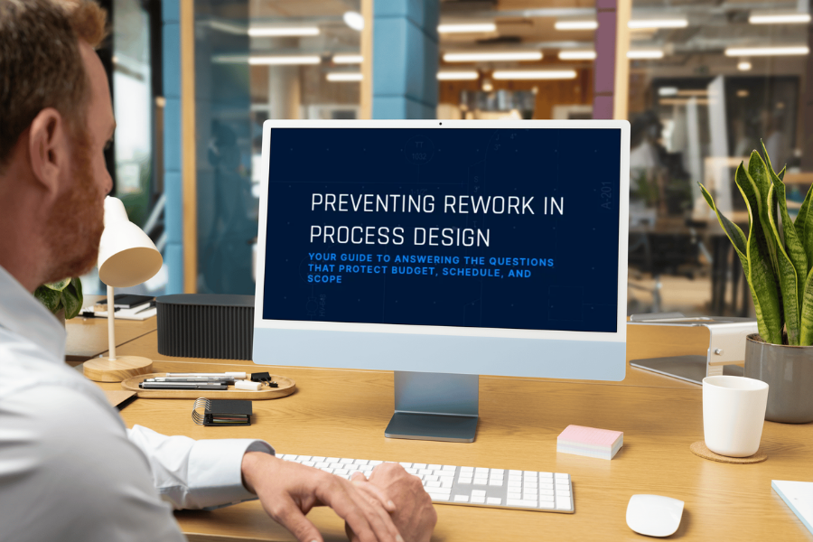 Engineer reading process design white paper on computer