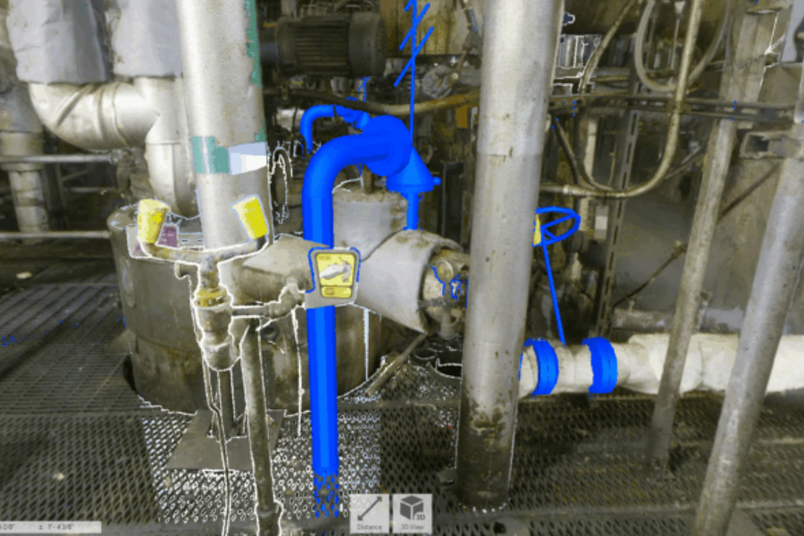 Piping design overlaid on laser scan